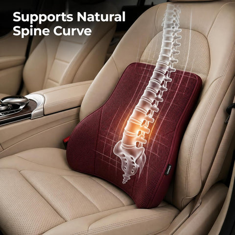 Car Lumbar Support Cushion for Driving – Memory Foam Back Support Pillow