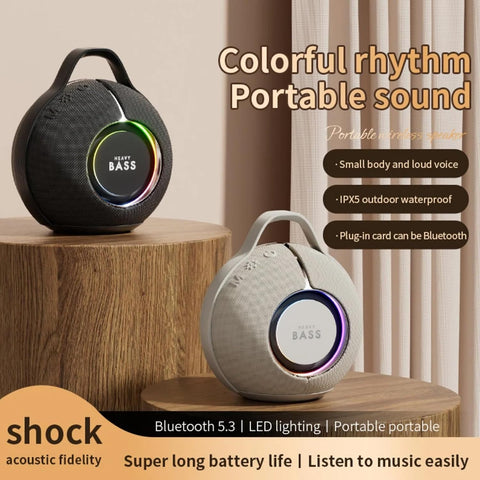 Portable Heavy Bass Bluetooth Speaker with LED Light  (Black - Handle)