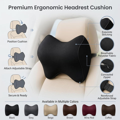 Neck Support Pillow Memory Foam, Ergonomic Headrest Cushion for Car and Office Use Neck Pain Relief Cushion for Driving,