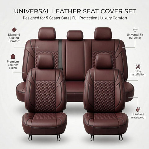 Premium 5Pcs PU Leather Car Seat Cover Full Set (Sedan Car), Universal Fit Auto Seat Covers, Luxury Interior Protector