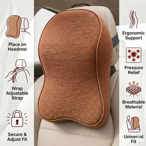 Ergonomic Cervical Headrest Cushion for Car Seat | Neck Pain Relief Pillow for Driving