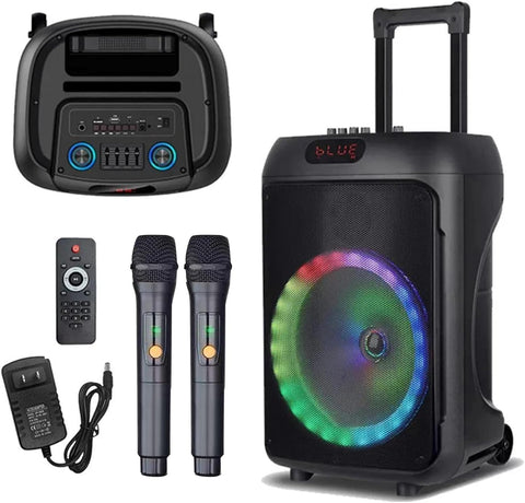 Portable Bluetooth Karaoke Speaker with Wireless Microphone & Remote – Rechargeable Party Speaker with RGB LED Lights (Speaker2)