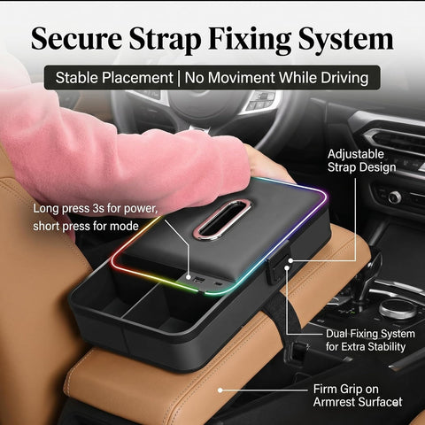 8-in-1 Car Armrest Storage Box with LED Light, Dual USB Charging Ports