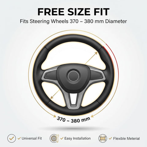 Premium Leather Steering Wheel Cover 15 inches (37-38cm) – Universal Fit Anti-Slip Grip