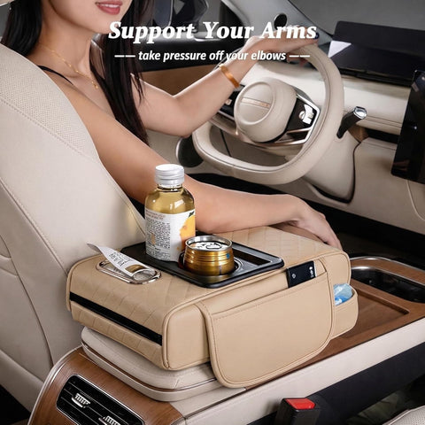 Car Seat Armrest Organizer with Cup Holder – PU Leather Center Console Storage Box
