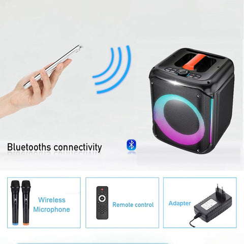 Portable Bluetooth Karaoke Speaker with Wireless Microphone & Remote – Rechargeable Party Speaker with RGB LED Lights