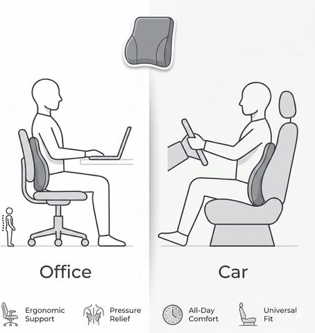 Car Lumbar Support Cushion for Driving – Memory Foam Back Support Pillow