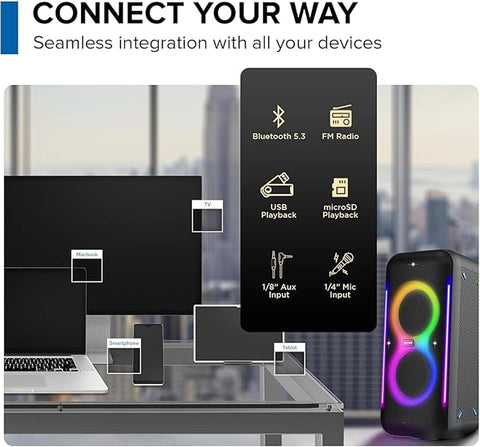 Portable Bluetooth Karaoke Speaker with Wireless Microphone & Remote – Rechargeable Party Speaker with RGB LED Lights (Speaker3)