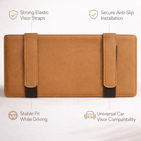 Car Sun Visor Tissue Holder Organizer with Card Slots & Pen Holder – PU Leather