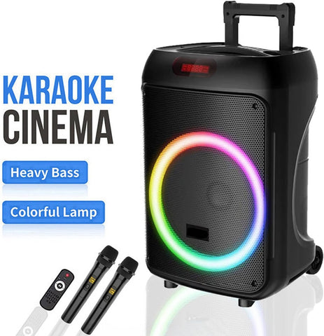 Portable Bluetooth Karaoke Speaker with Wireless Microphone & Remote – Rechargeable Party Speaker with RGB LED Lights (Speaker2)