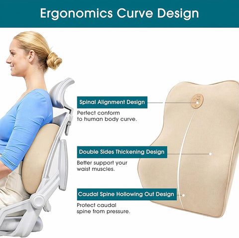 Lumbar Support Pillow for Car Seat & Office Chair – Memory Foam Back Cushion for Lower Back Pain Relief