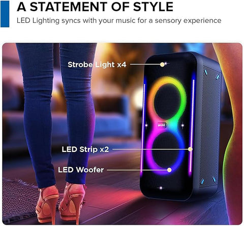 Portable Bluetooth Karaoke Speaker with Wireless Microphone & Remote – Rechargeable Party Speaker with RGB LED Lights (Speaker3)