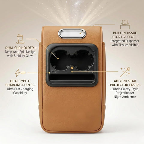 Car Armrest with Cup Holder, USB Charging & Laser Star Light