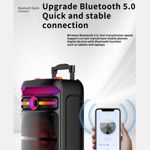 Portable Bluetooth Karaoke Speaker with Wireless Microphone & Remote – Rechargeable Party Speaker with RGB LED Lights
