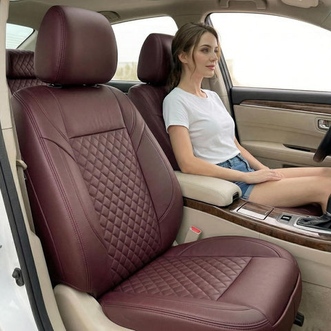 Premium 5Pcs PU Leather Car Seat Cover Full Set (Sedan Car), Universal Fit Auto Seat Covers, Luxury Interior Protector