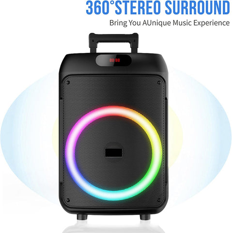 Portable Bluetooth Karaoke Speaker with Wireless Microphone & Remote – Rechargeable Party Speaker with RGB LED Lights (Speaker2)