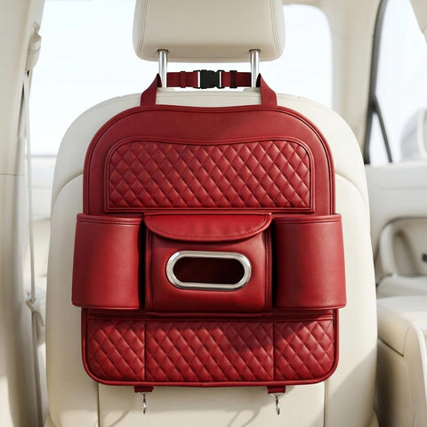 Car Back Seat Organizer with Tissue Box Holder & Cup Holders – PU Leather