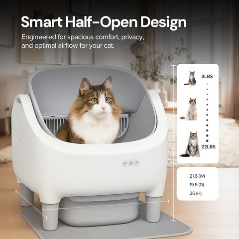 Wownect Self Cleaning Cat Litter Box, Open Top Design, Smart App Controlled
