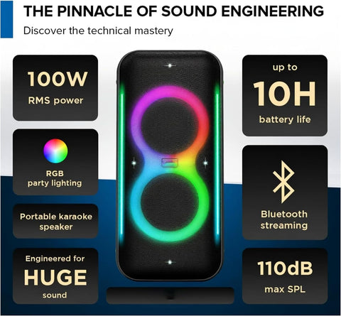 Portable Bluetooth Karaoke Speaker with Wireless Microphone & Remote – Rechargeable Party Speaker with RGB LED Lights (Speaker3)