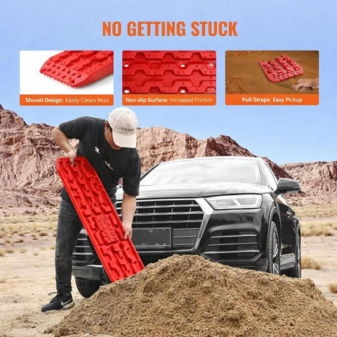 Car Traction Boards Sand & Snow Recovery Tracks, Heavy Duty Tire Grip Mats for Off-Road (107 Cms)