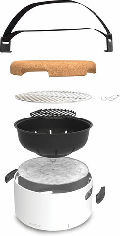 BergHOFF – Leo Carbon Steel Outdoor Tabletop BBQ with Cork Lid – White