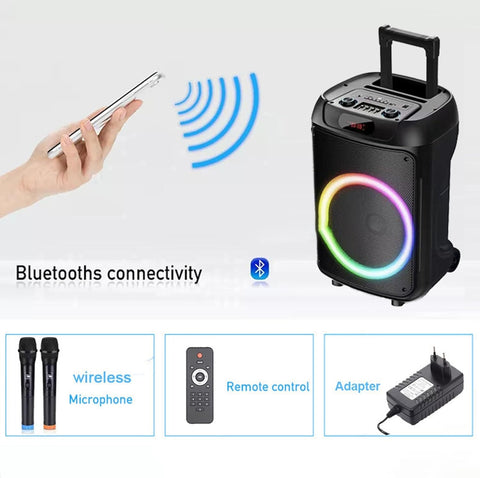 Portable Bluetooth Karaoke Speaker with Wireless Microphone & Remote – Rechargeable Party Speaker with RGB LED Lights (Speaker2)