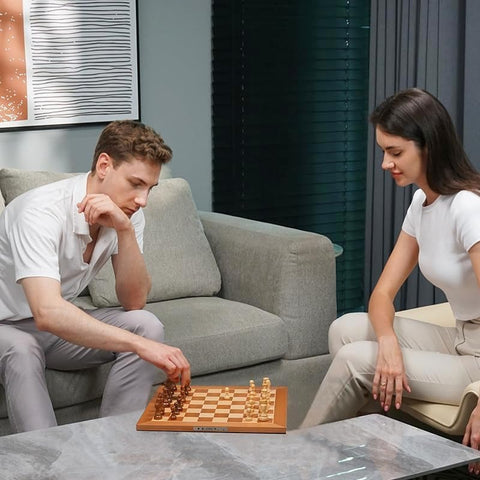 Chessnut Air+ Electronic Chess Set with Full Wooden Board, Extra Queens, LEDs, AI Adaptive Game and App with Computer Chess Board