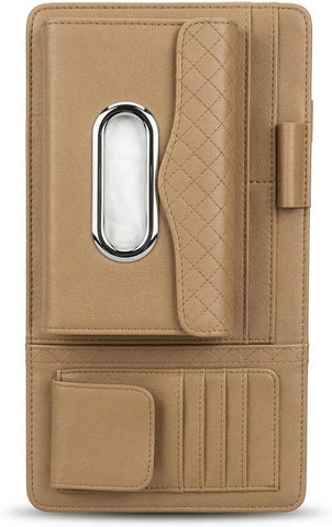Car Sun Visor Tissue Holder Organizer with Card Slots & Pen Holder – PU Leather