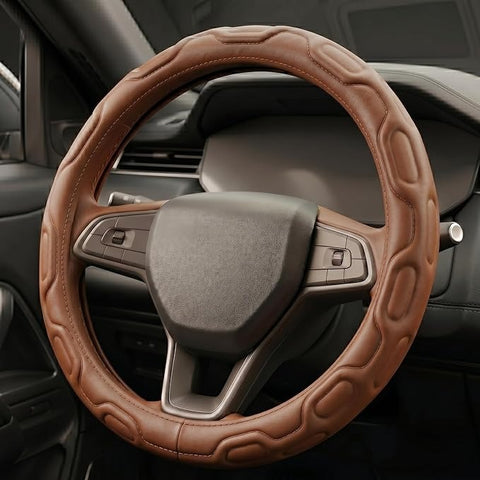 Premium Leather Steering Wheel Cover 15 inches (37-38cm) – Universal Fit Anti-Slip Grip