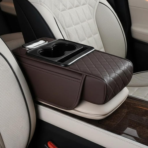 Car Seat Armrest Organizer with Cup Holder – PU Leather Center Console Storage Box