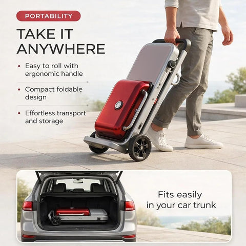 Portable BBQ Gas Grill with Foldable Stand & Wheels, Stainless Steel Charcoal Grill