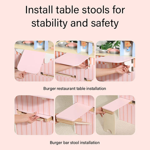 Double Sided Ham Burger Shop Interactive wooden game set Pretend baked goods