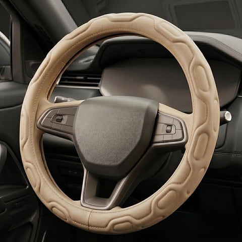 Premium Leather Steering Wheel Cover 15 inches (37-38cm) – Universal Fit Anti-Slip Grip