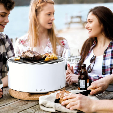 BergHOFF – Leo Carbon Steel Outdoor Tabletop BBQ with Cork Lid – White