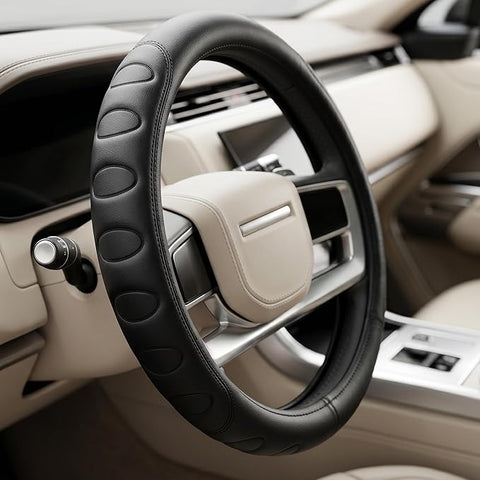 Premium Leather Steering Wheel Cover 15 inches (37-38cm) – Universal Fit Anti-Slip Grip