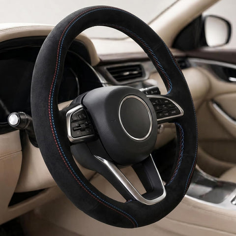 Luxury Wood Grain & Leather Steering Wheel Cover 15 Inch (37–38 cm) – Universal Fit