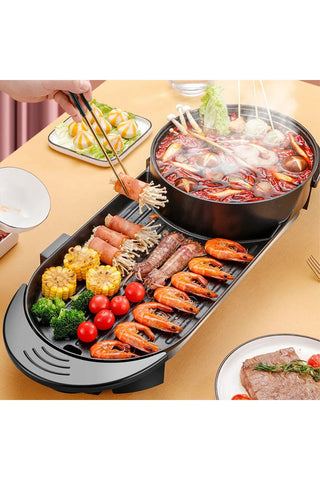 RAF 2-in-1 Electric Hot Pot and Grill, Korean BBQ Style, 1800W Non-stick Rectangular Pan, 25x25cm
