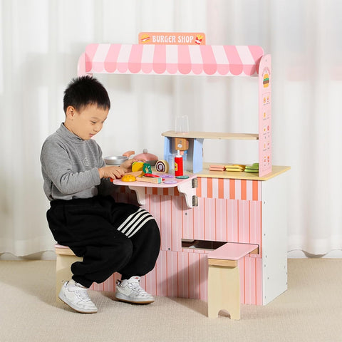 Double Sided Ham Burger Shop Interactive wooden game set Pretend baked goods