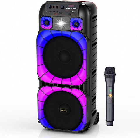 Portable Bluetooth Karaoke Speaker with Wireless Microphone & Remote – Rechargeable Party Speaker with RGB LED Lights (Speaker3)