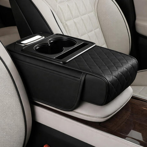 Car Seat Armrest Organizer with Cup Holder – PU Leather Center Console Storage Box