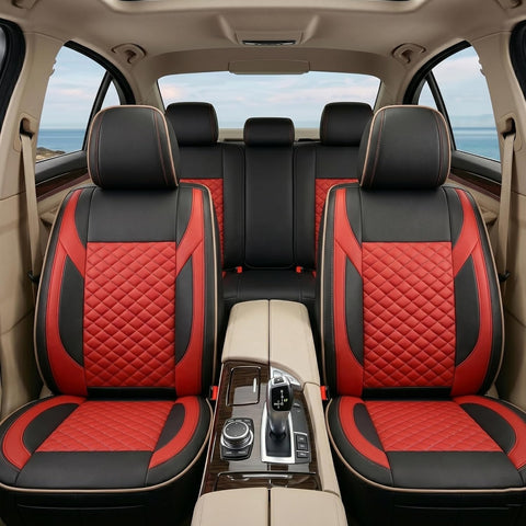 Premium 5Pcs PU Leather Car Seat Cover Full Set (Sedan Car), Universal Fit Auto Seat Covers, Luxury Interior Protector