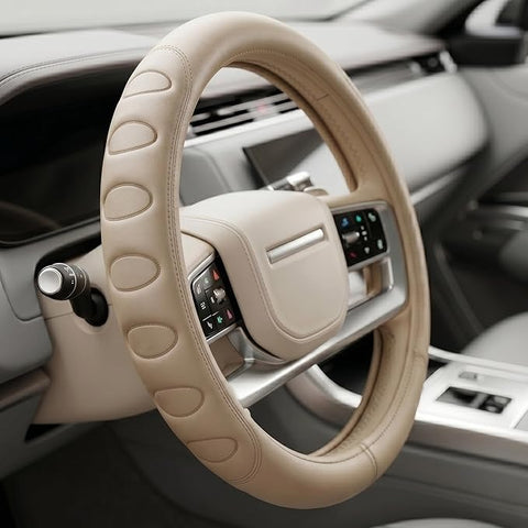 Premium Leather Steering Wheel Cover 15 inches (37-38cm) – Universal Fit Anti-Slip Grip