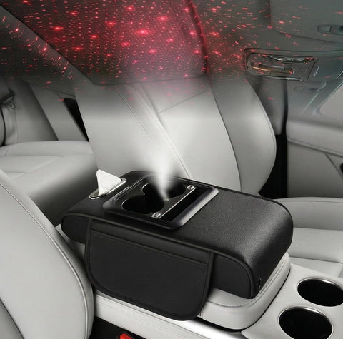 Car Armrest with Cup Holder, USB Charging & Laser Star Light