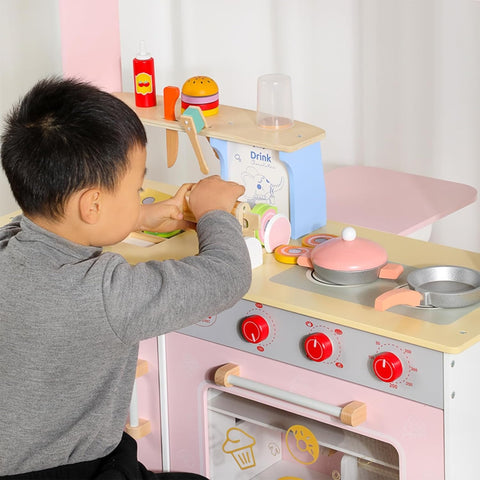 Double Sided Ham Burger Shop Interactive wooden game set Pretend baked goods