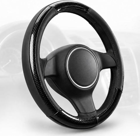 Luxury Wood Grain & Leather Steering Wheel Cover 15 Inch (37–38 cm) – Universal Fit
