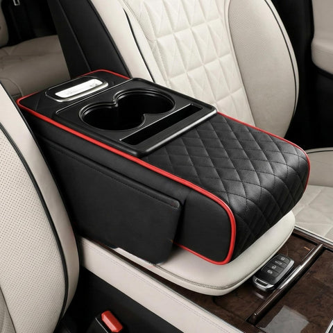 Car Seat Armrest Organizer with Cup Holder – PU Leather Center Console Storage Box