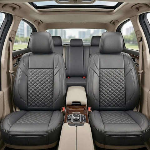 Premium 5Pcs PU Leather Car Seat Cover Full Set (Sedan Car), Universal Fit Auto Seat Covers, Luxury Interior Protector