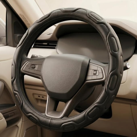 Premium Leather Steering Wheel Cover 15 inches (37-38cm) – Universal Fit Anti-Slip Grip