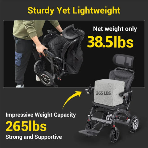 Powerful Lithium Rechargeable Controlled Lightweight 17.5kg Elderly Electric Wheelchair Brushless Motor