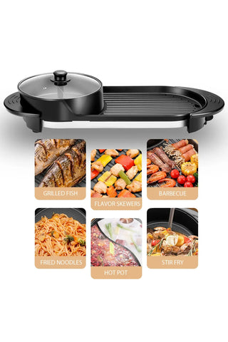 RAF 2-in-1 Electric Hot Pot and Grill, Korean BBQ Style, 1800W Non-stick Rectangular Pan, 25x25cm